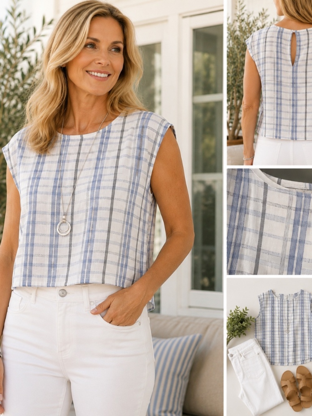 Vince Camuto Two by Vince Camuto Plaid Sleeveless Crop Top | Size Small